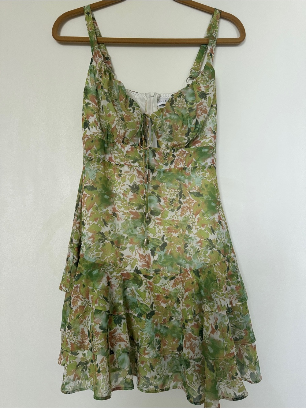 Green Floral Tiered Mini Dress with Adjustable Straps